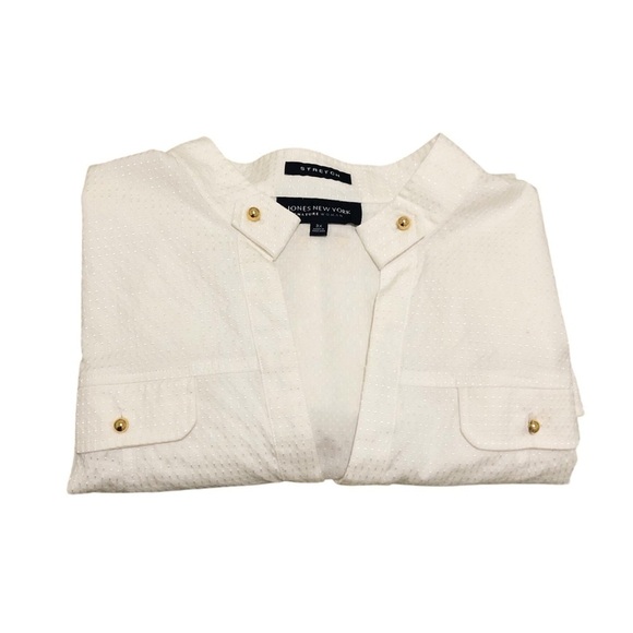 Jones New York Signature Women’s Pullover Blouse 3X White Stretch Gold Buttons - Picture 9 of 12